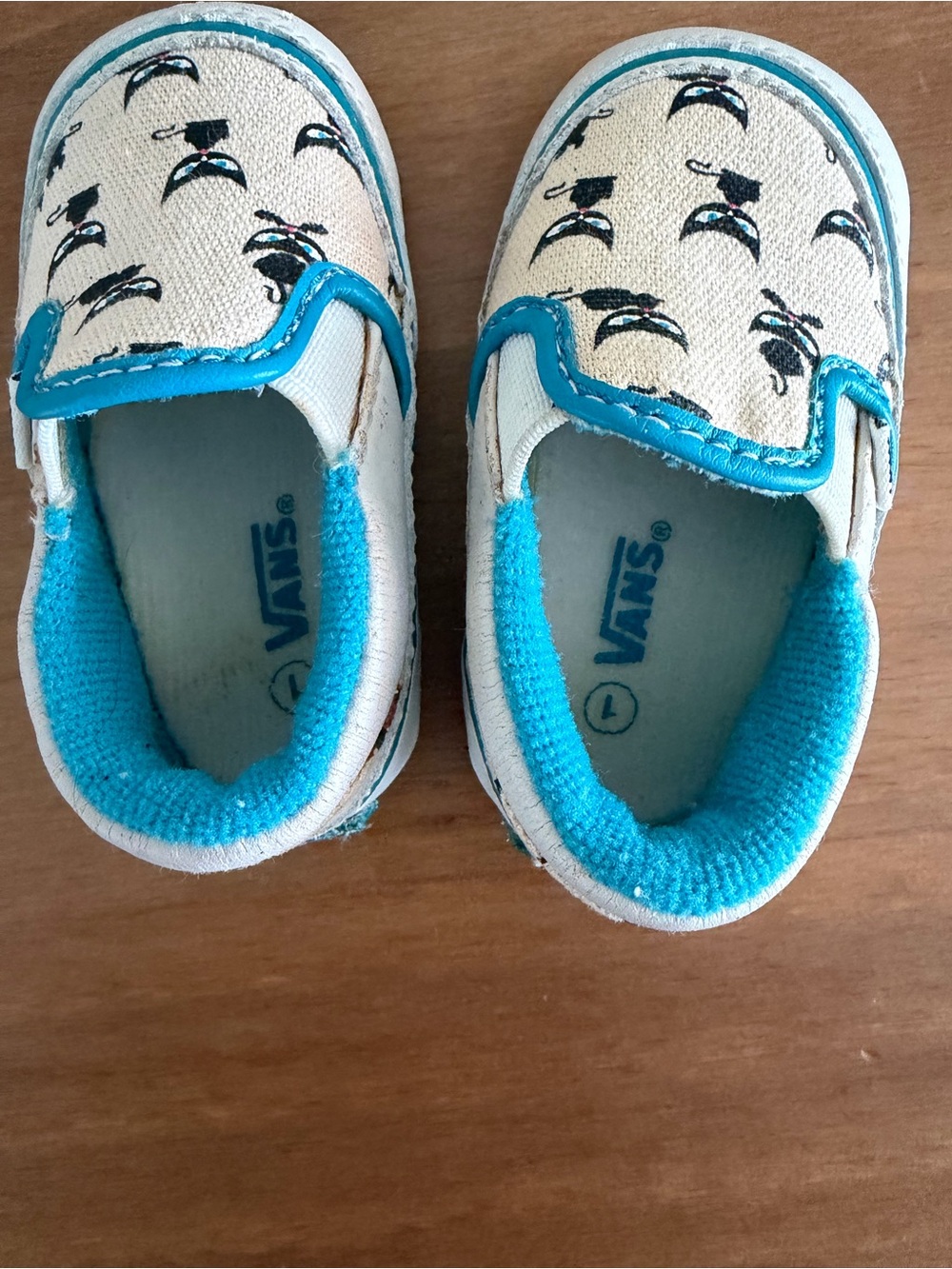 Vans Kids Slip-On Sneakers with Black Cat Print and Teal Trim Size 1 Baby - Picture 5 of 7